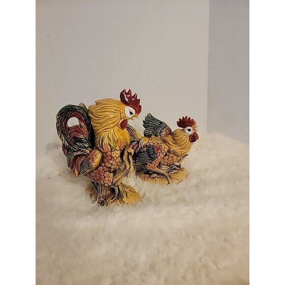 Enesco Ceramic Rooster Beautiful Colors Set Of 2 - Picture 1 of 10